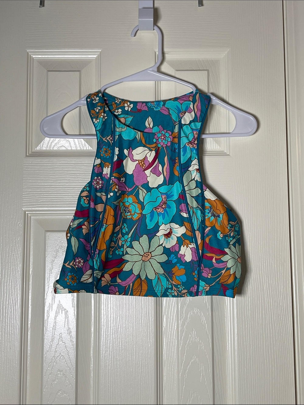 Floral High-Neck Sports Bra - Teal Floral